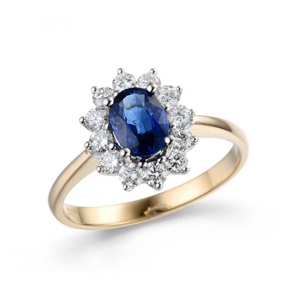 Ring, Saffier, Diamant, 18K — De Gouden Eeuw