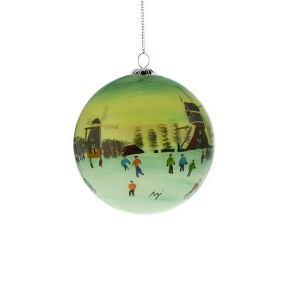 Handgeschilderde kerstbal met molens Krimpenerwaard