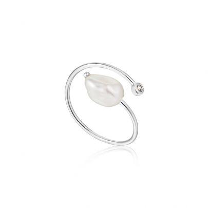 Ania Haie zilveren ring met parel en zirkonia, R019-01H