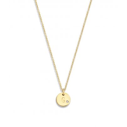 Just Franky geelgouden Mini Coin ketting met letter A + diamant