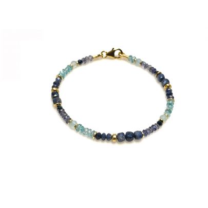 Stones in Style goud op zilveren armband met blauwe saffier en zirkoon 18,5 cm., B-21-30226 GO