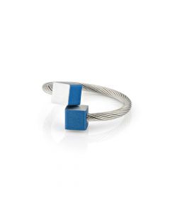 Clic aluminium/stalen ring met blauwe kubussen, R4B
