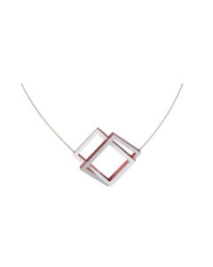 Clic aluminium ketting met kruislingse hanger met rode elementen 42 cm., C30R