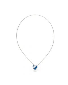 Clic aluminium/stalen ketting met hanger blauw hematiet 43 cm., C206B