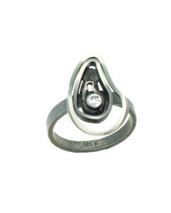 Lorena zilveren geoxideerde ring met bergkristal, 9937-aso-bk