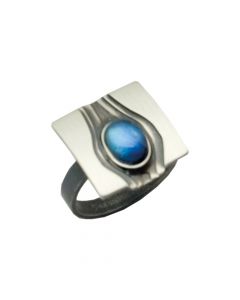 Lorena zilveren geoxideerde ring met blauwe maansteen, 9892-aso-mo