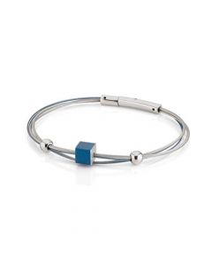 Clic aluminium/stalen armband met blauwe kubus 19 cm., A230B