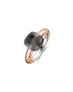 Ti Sento zilveren/roségouden ring met facet geslepen grijze steen, 12187GB/56