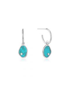 Ania Haie zilveren Tidal Mini Hoop oorhangers met turquoise en zirkonia, E027-01H