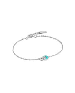 Ania Haie zilveren Tidal Crescent Link armband met turquoise 16,5 - 18,5 cm., B027-03H