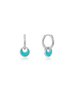 Ania Haie zilveren Tidal Crescent Huggie Hoops oorhangers met turquoise, E027-06H