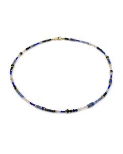 Stones in Style goud op zilveren ketting met blauwe saffier, maansteen en lapis lazuli 45 cm., N-21-13464 GO